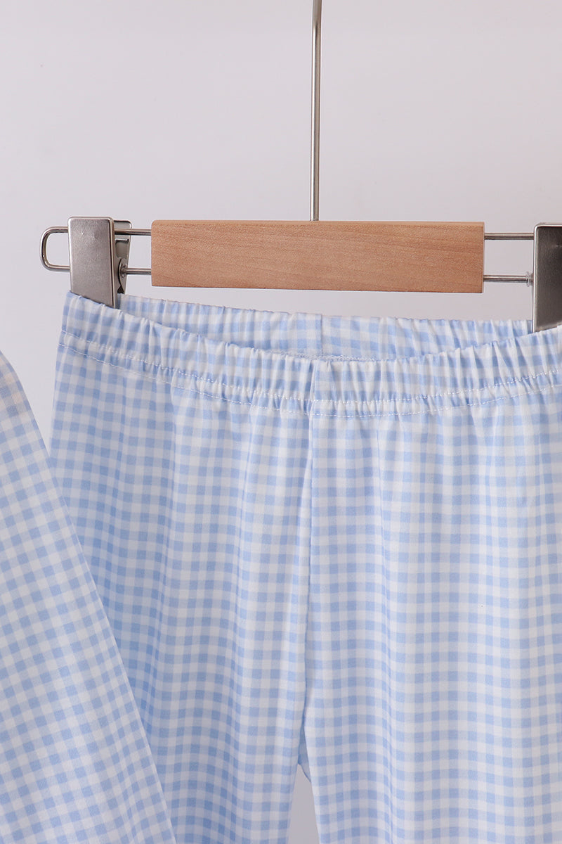 Blue santa claus embroidery ruffle pants set