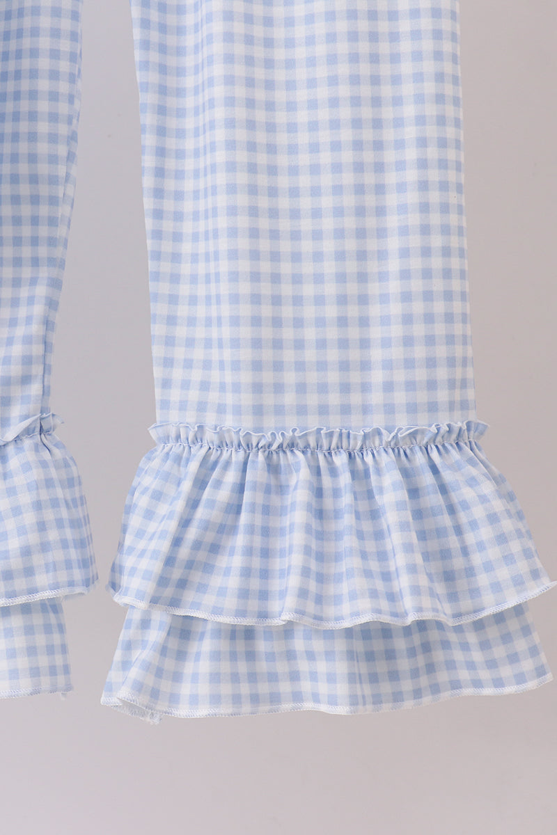 Blue santa claus embroidery ruffle pants set