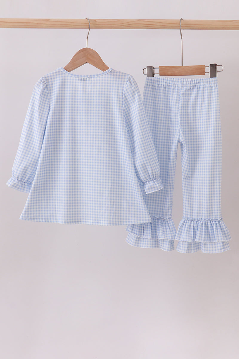 Blue santa claus embroidery ruffle pants set