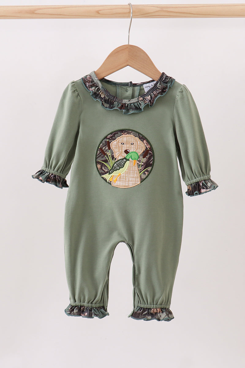 Camouflage dog hunting applique ruffle romper