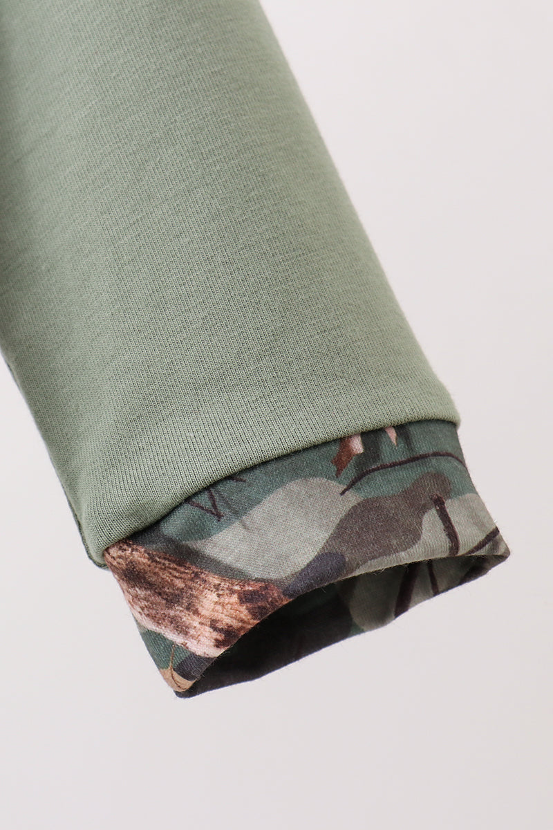 Camouflage dog hunting applique romper