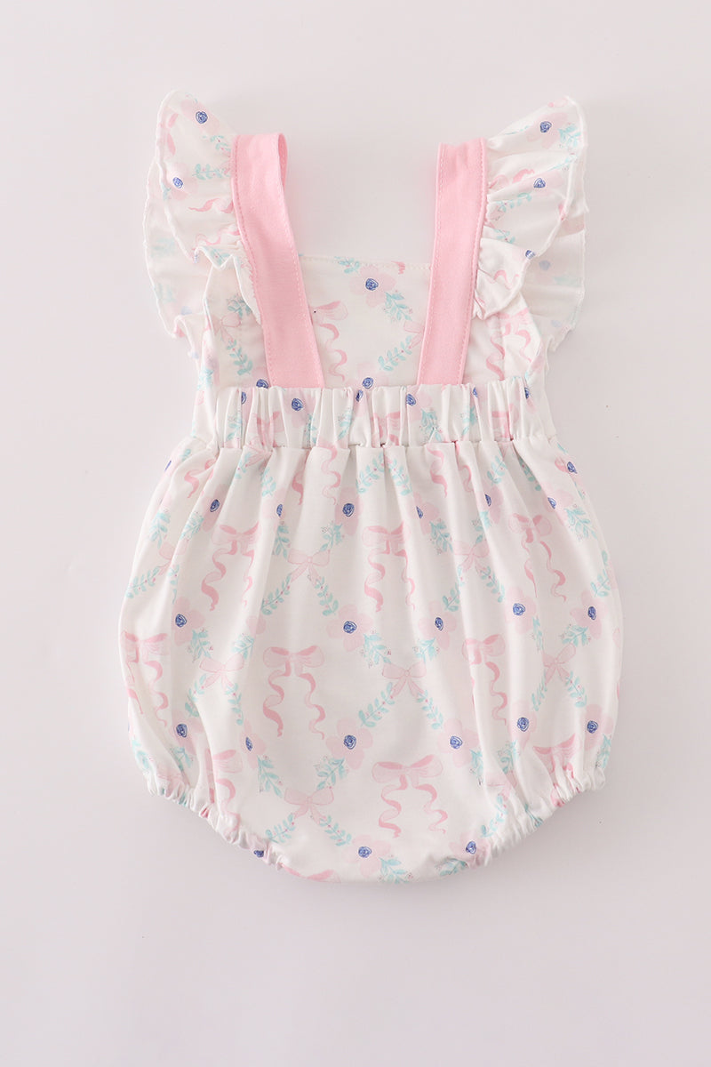 Pink floral bow print ruffle bubble