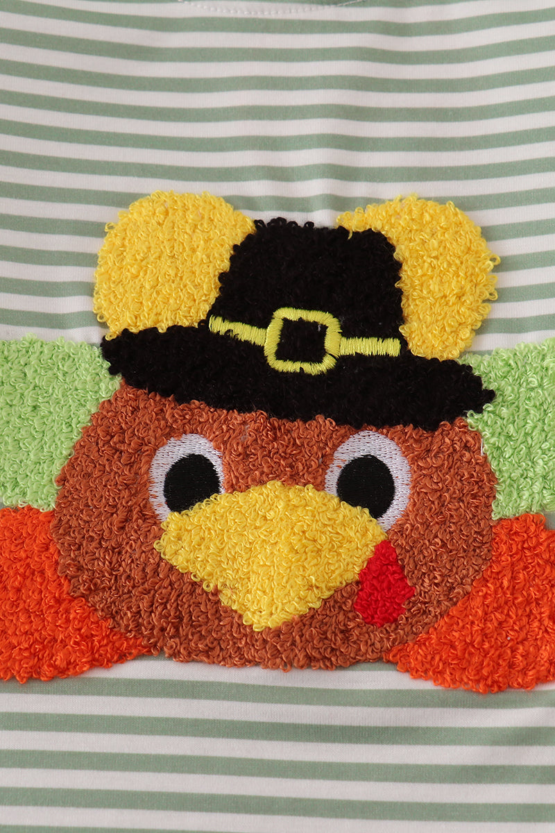 Green turkey french knot stripe top