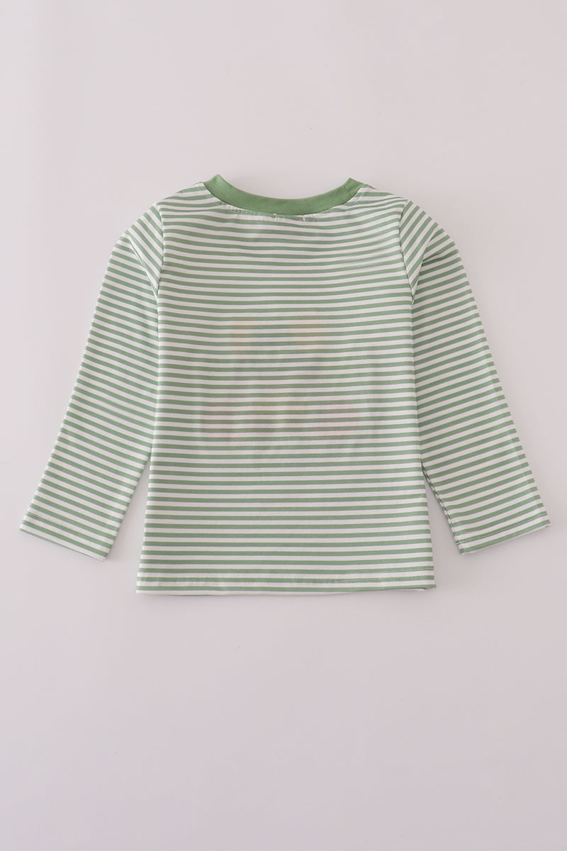 Green turkey french knot stripe top
