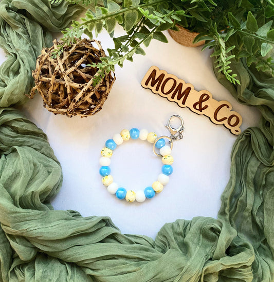 Blue and Lemon Bead Wristlet