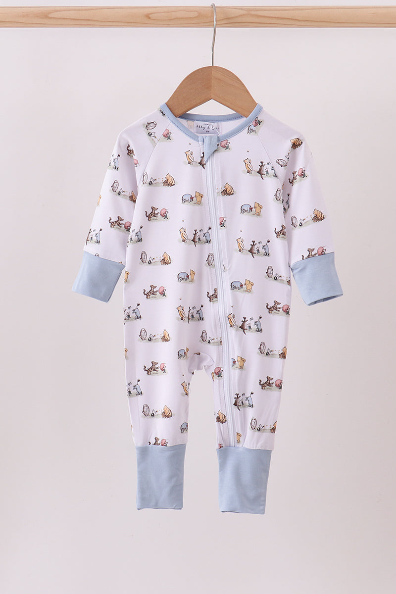 Premium blue character print bamboo romper