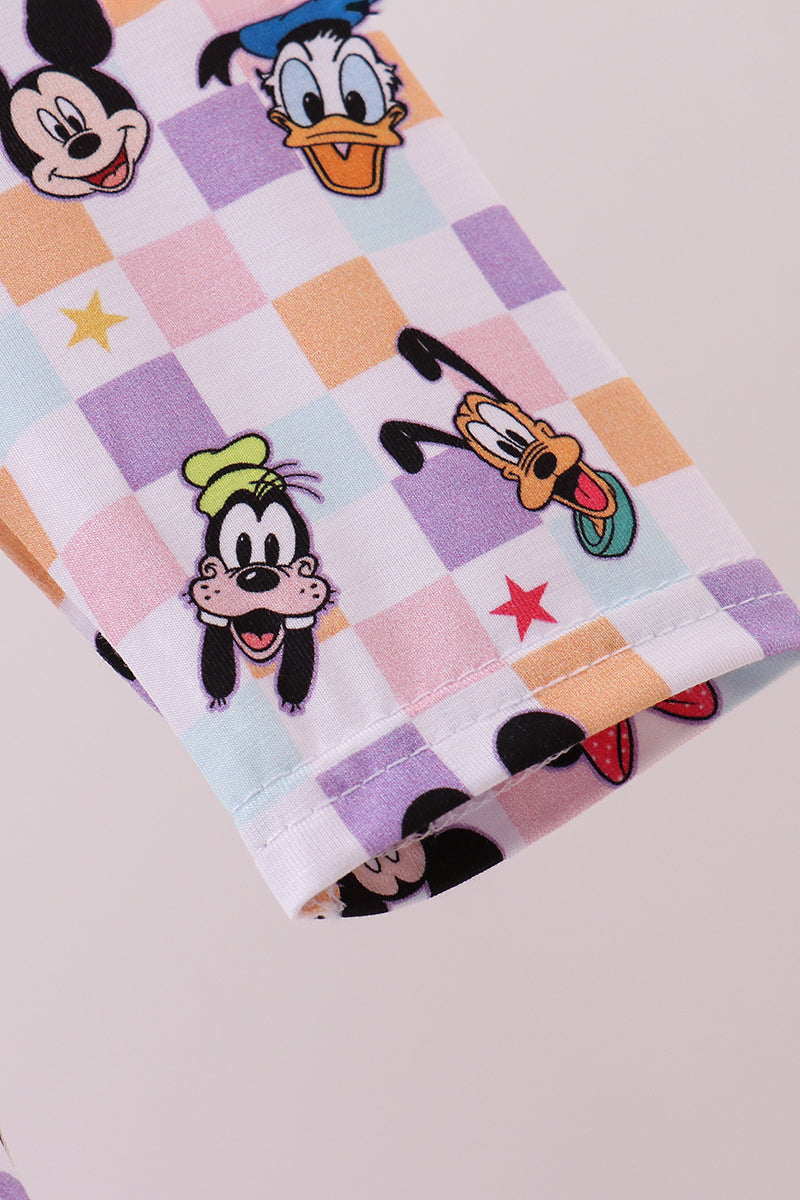 Premium purple character print bamboo checkered dress