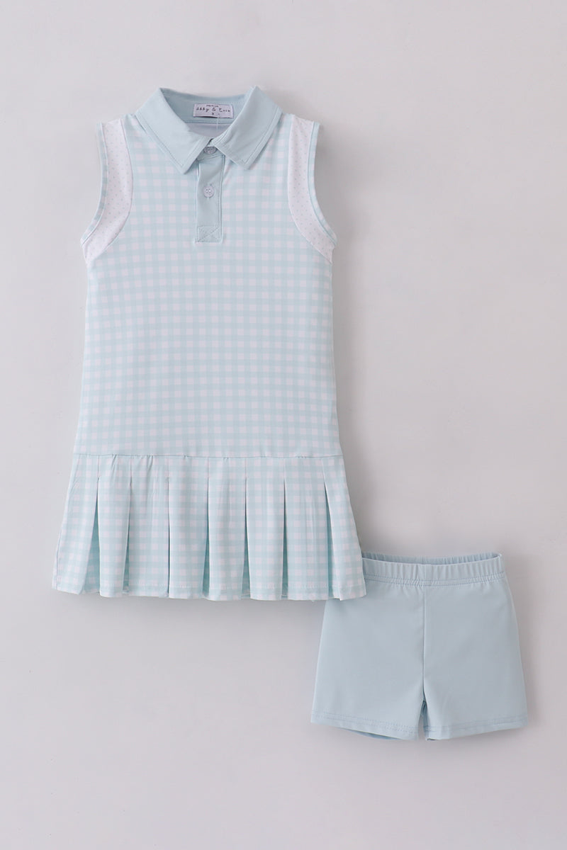 Blue active gingham shorts dress set