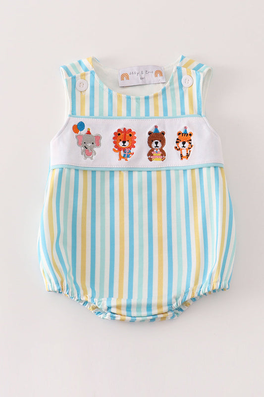 Blue animals birthday embroidery boy bubble