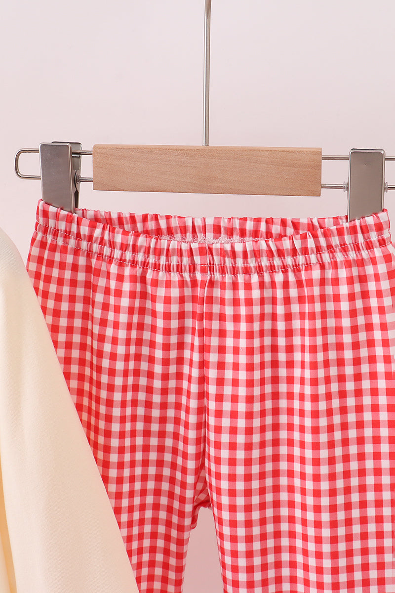 Beige reindeer sequin ruffle pants set