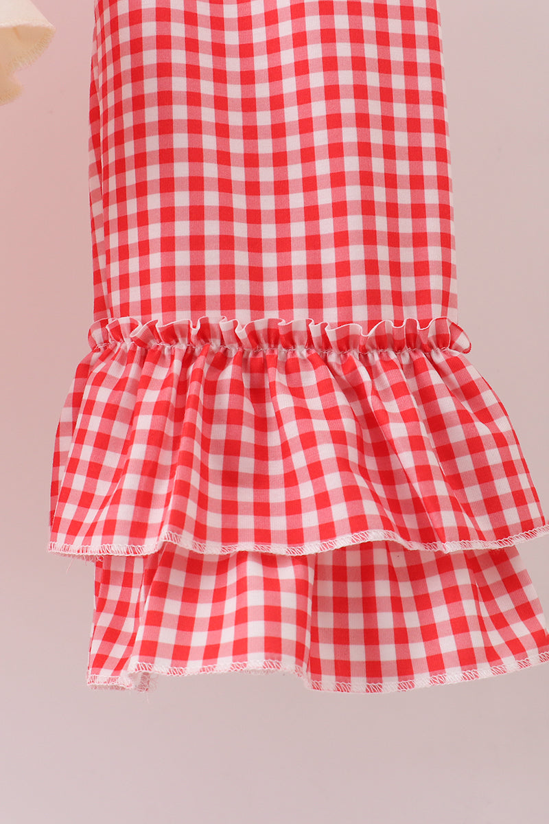 Beige reindeer sequin ruffle pants set