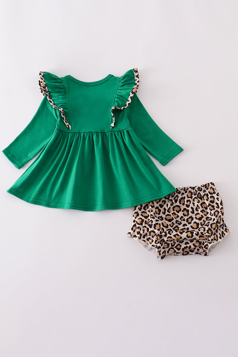 Forest tree applique leopard ruffle bloomer set