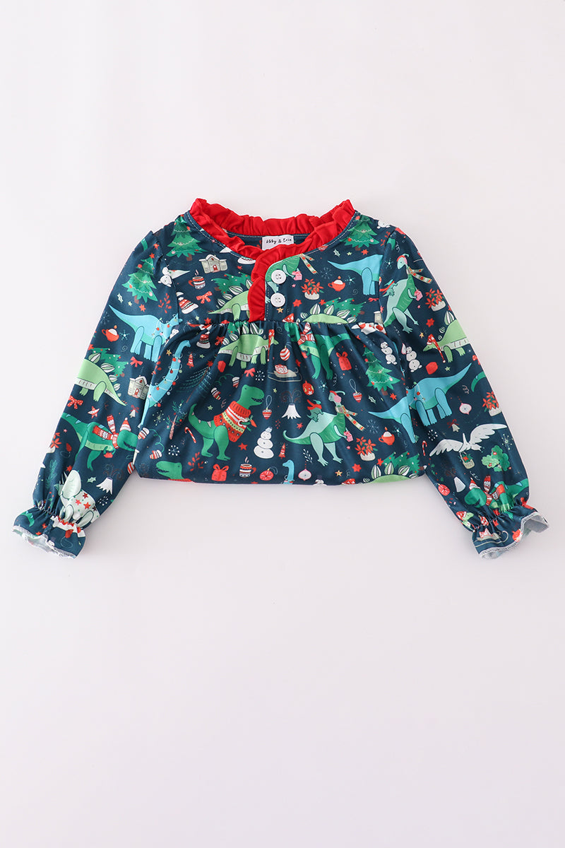 Green dinosaur print ruffle gown