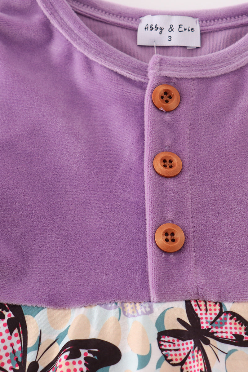 Purple butterfly print velvet dress