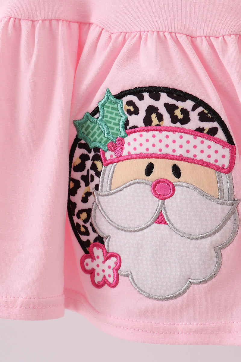 Pink santa claus leopard ruffle bloomer set