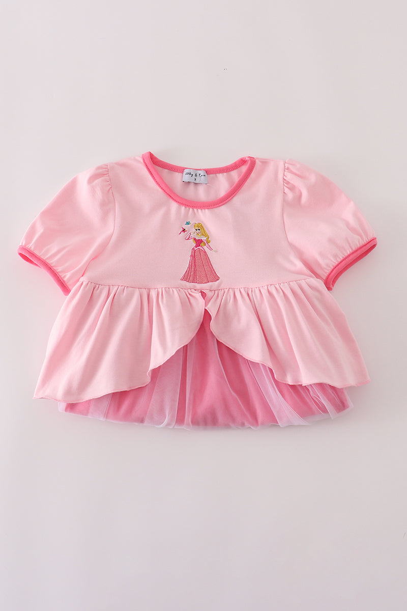 Pink princess embroidery ruffle dress