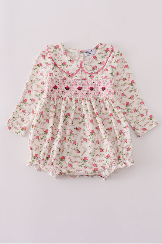 Pink rose hand smocked bubble