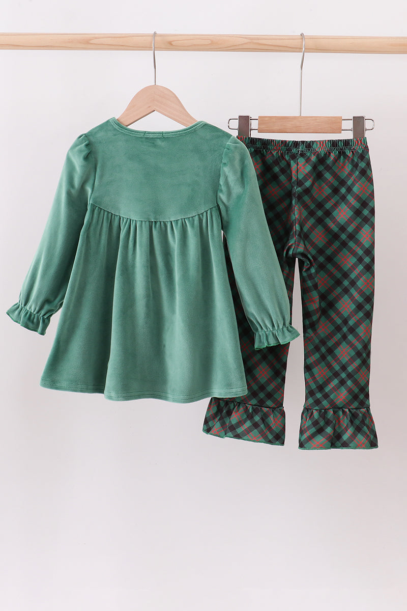 Forest velvet ruffle pants set