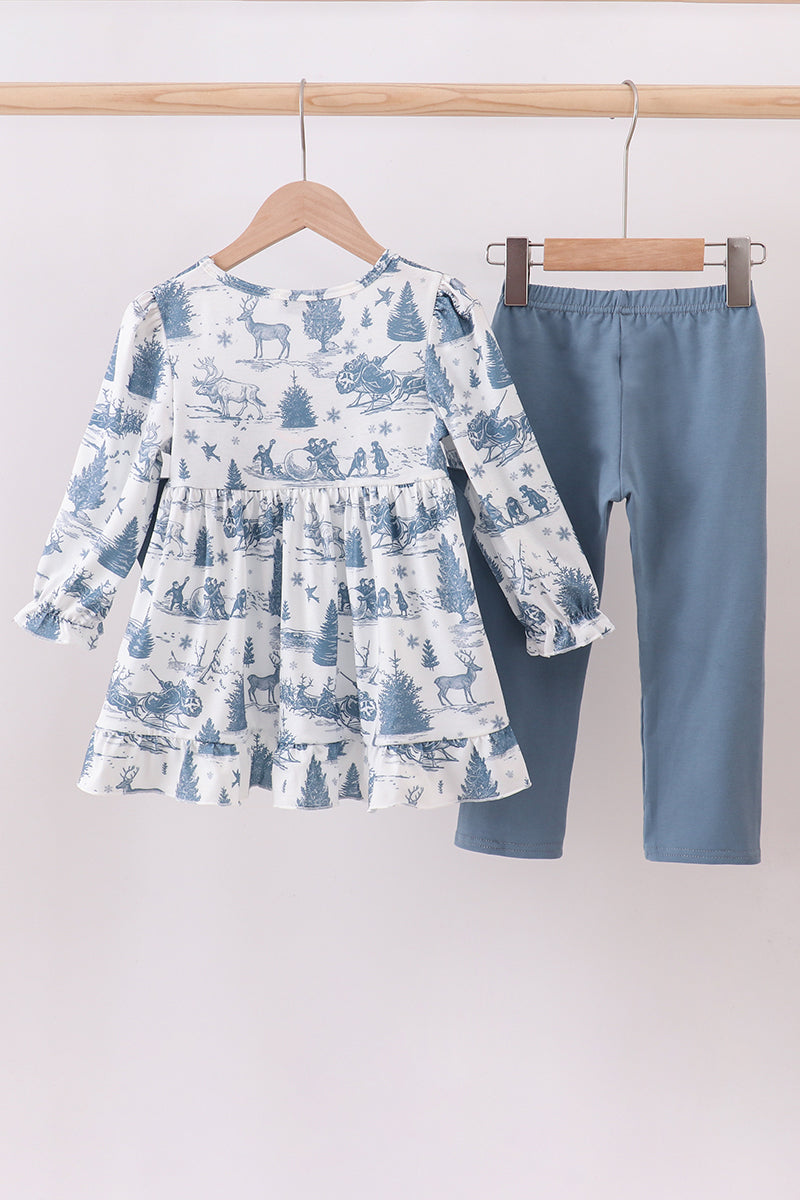 Blue christmas reindeer embroidery set