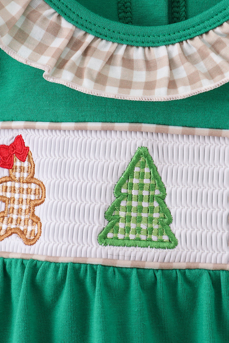 Green gingerbread smocked ruffle bubble