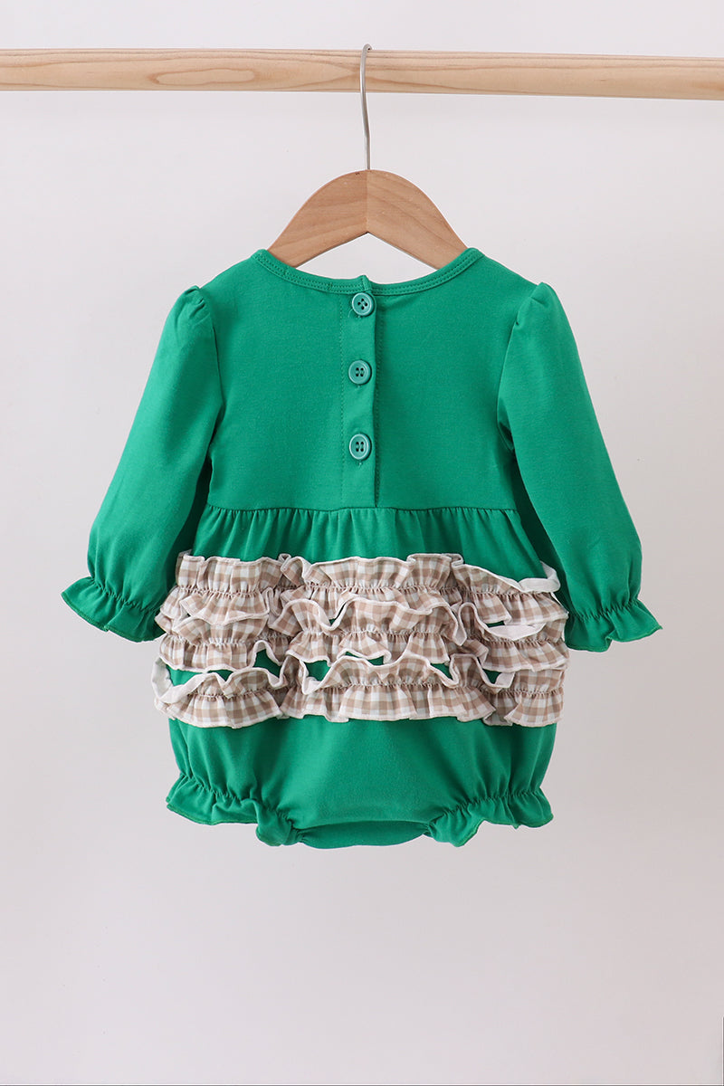 Green gingerbread smocked ruffle bubble