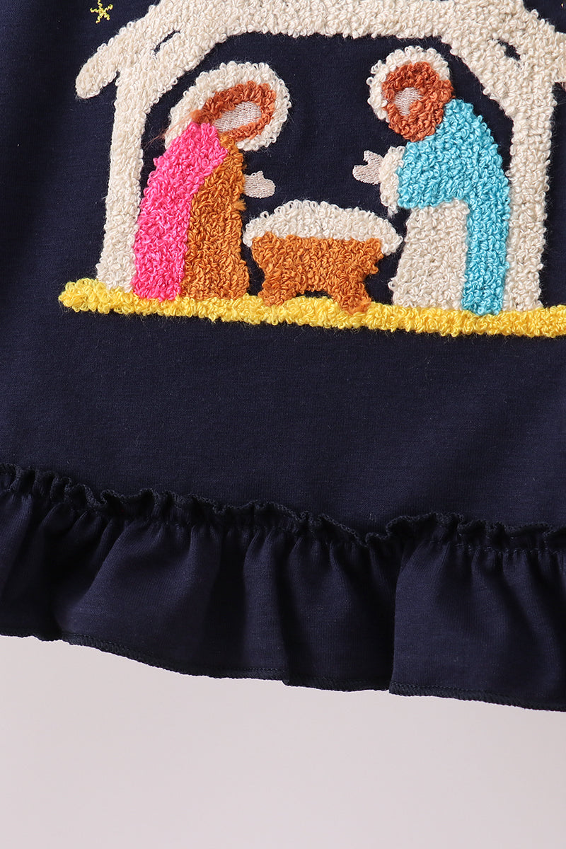 Navy nativity french knot bloomer set