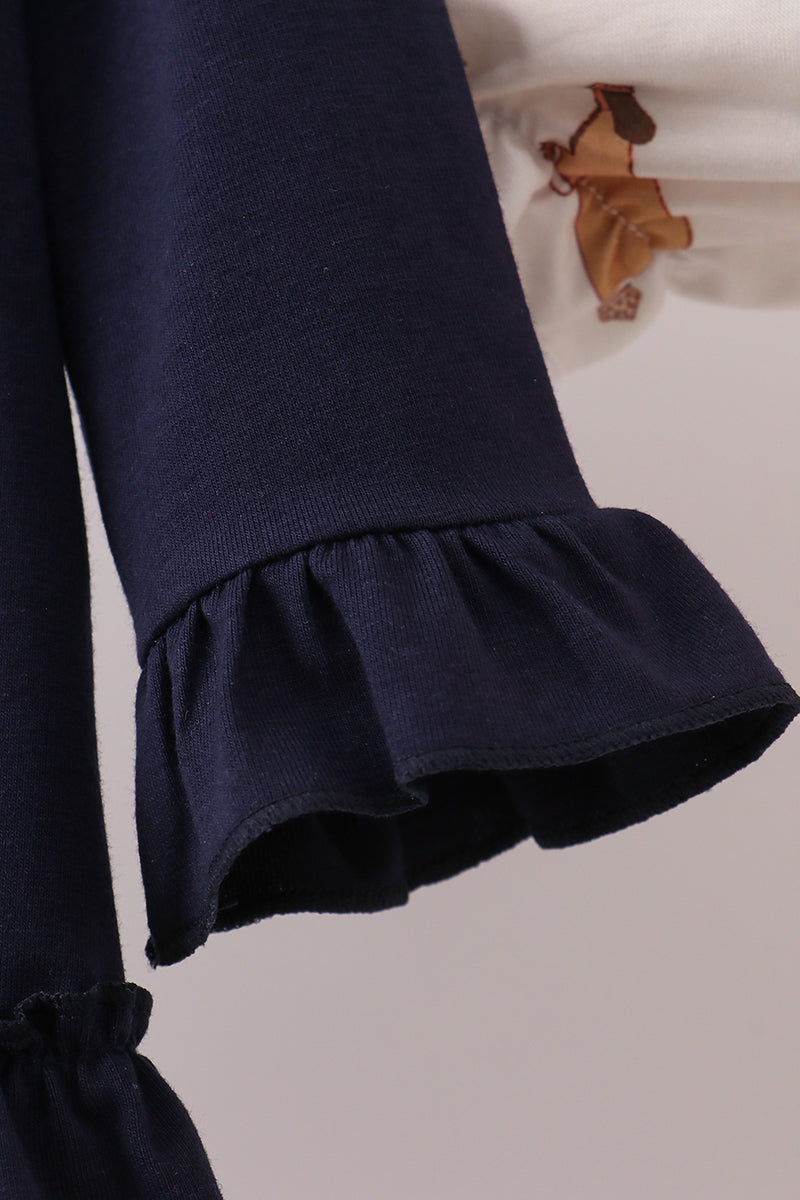 Navy nativity french knot bloomer set