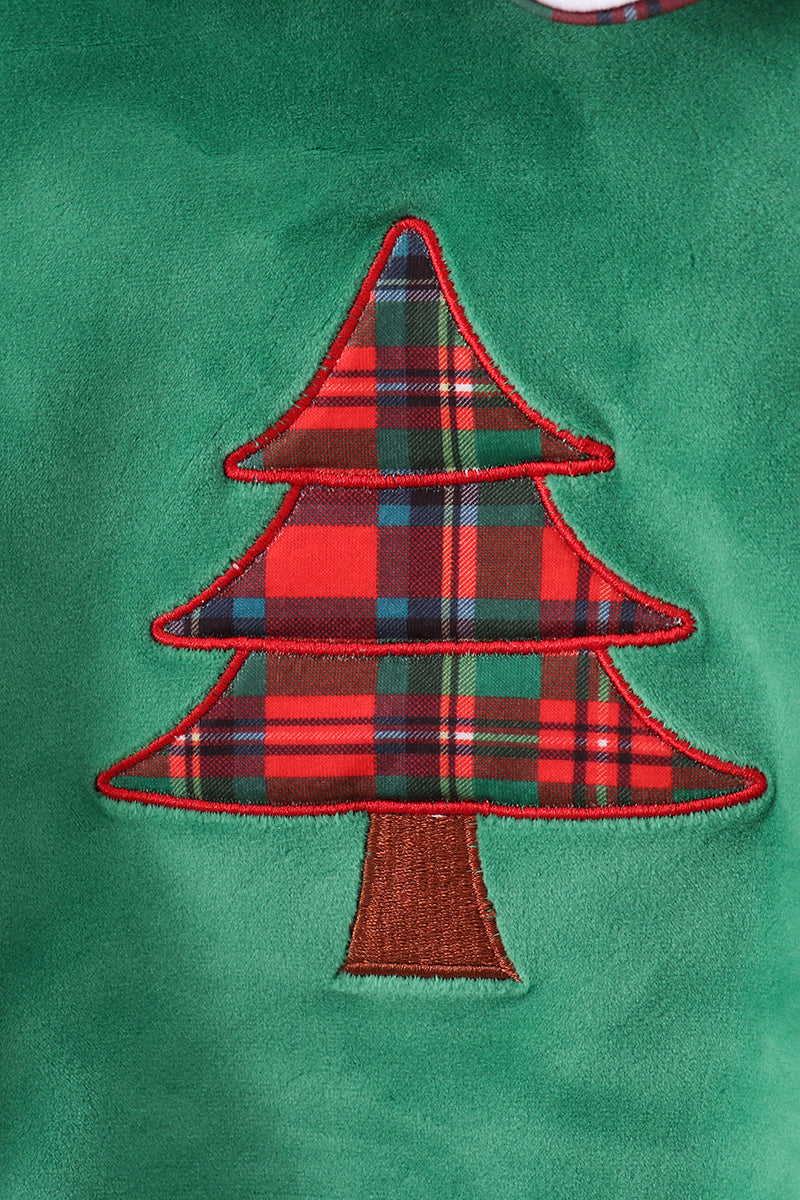 Green christmas tree applique velvet bubble