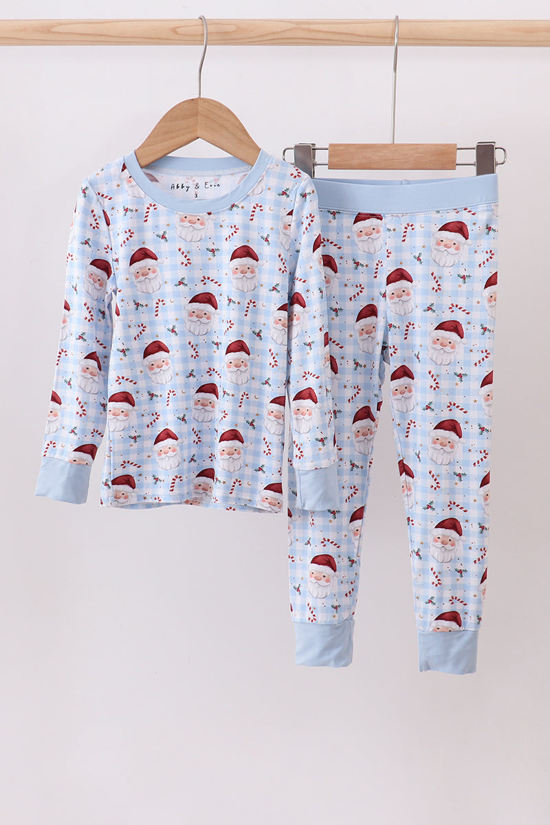 Blue santa claus bamboo pajamas set