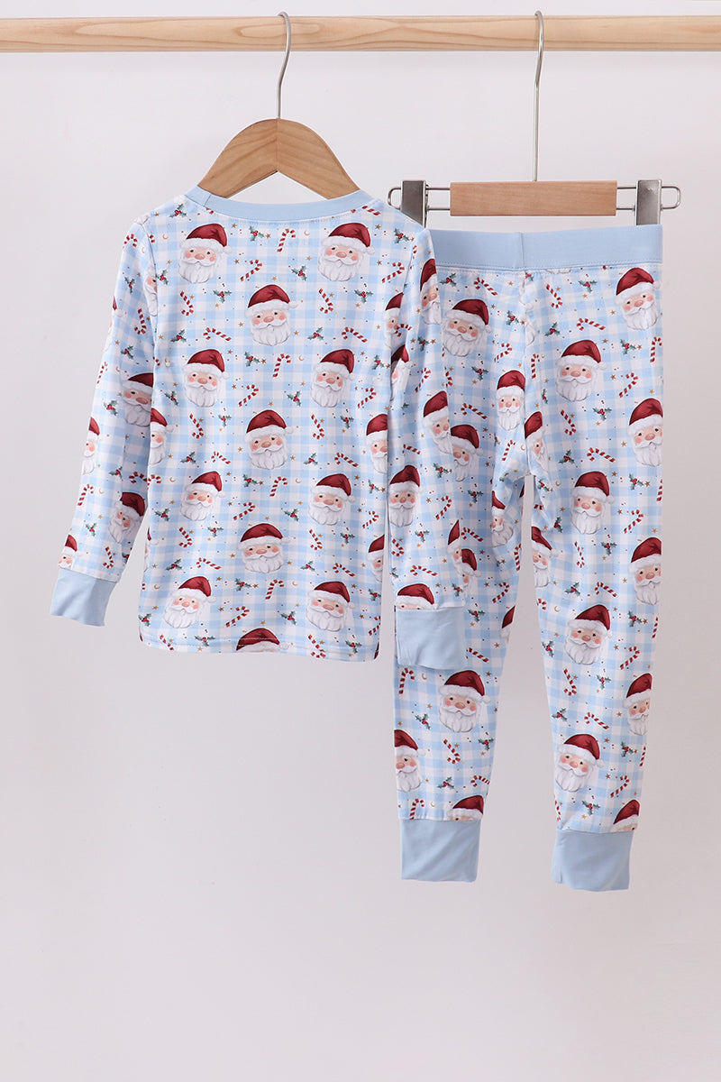 Blue santa claus bamboo pajamas set