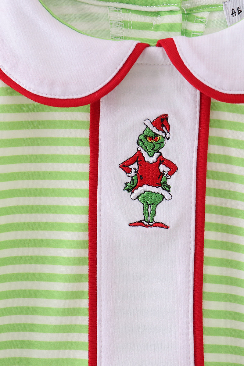 Green christmas grinch embroidery stripe bubble