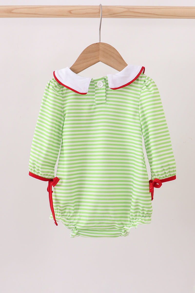 Green christmas grinch embroidery stripe bubble