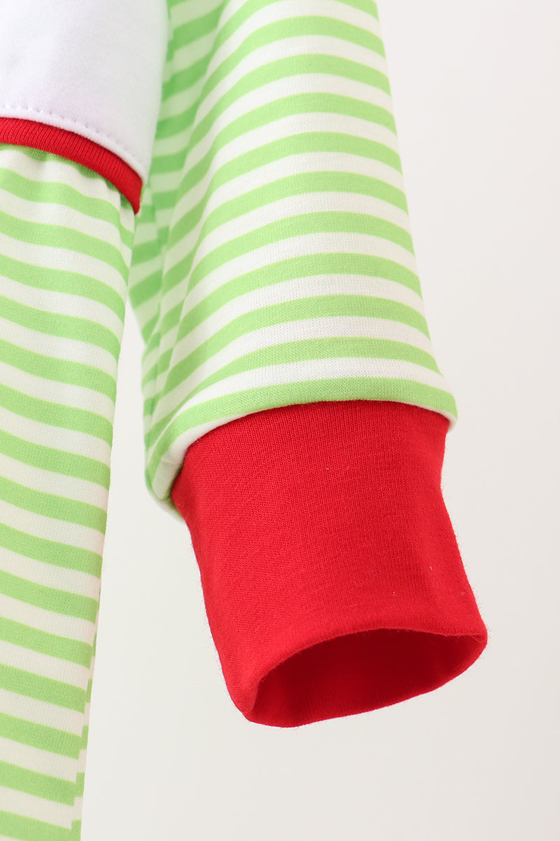 Green christmas grinch embroidery stripe romper