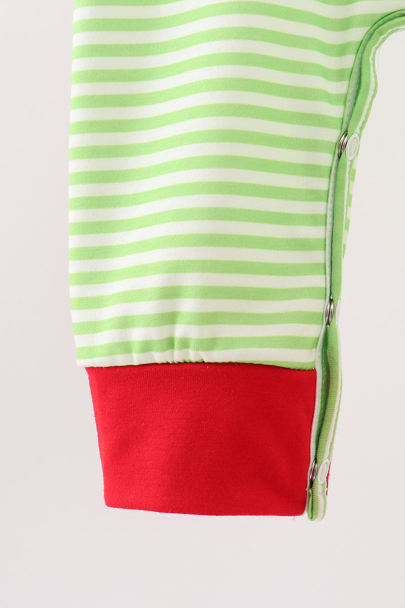 Green christmas grinch embroidery stripe romper