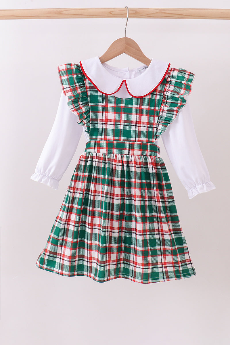 Green plaid ruffle 2pc set
