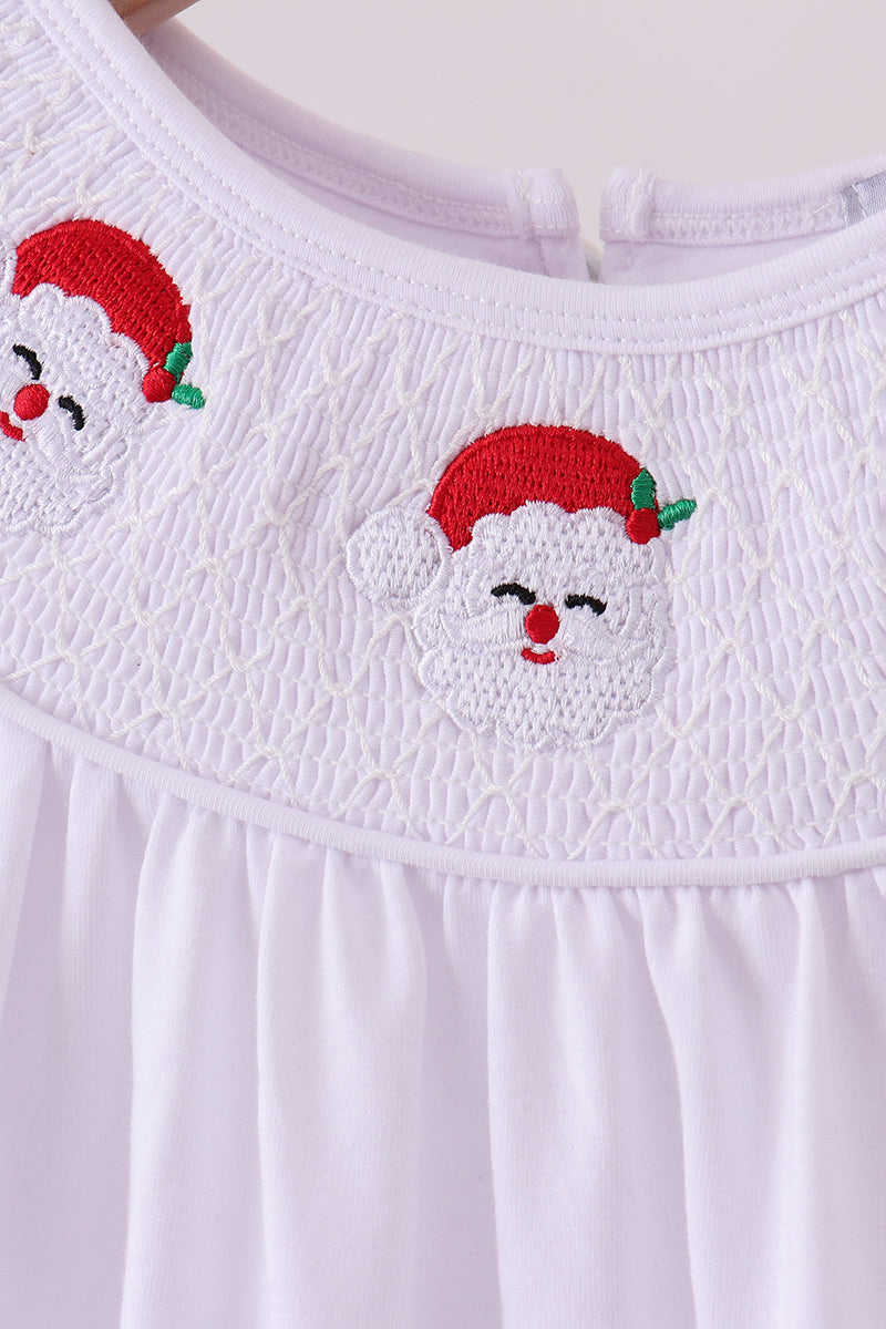 White santa claus smocked ruffle pants set