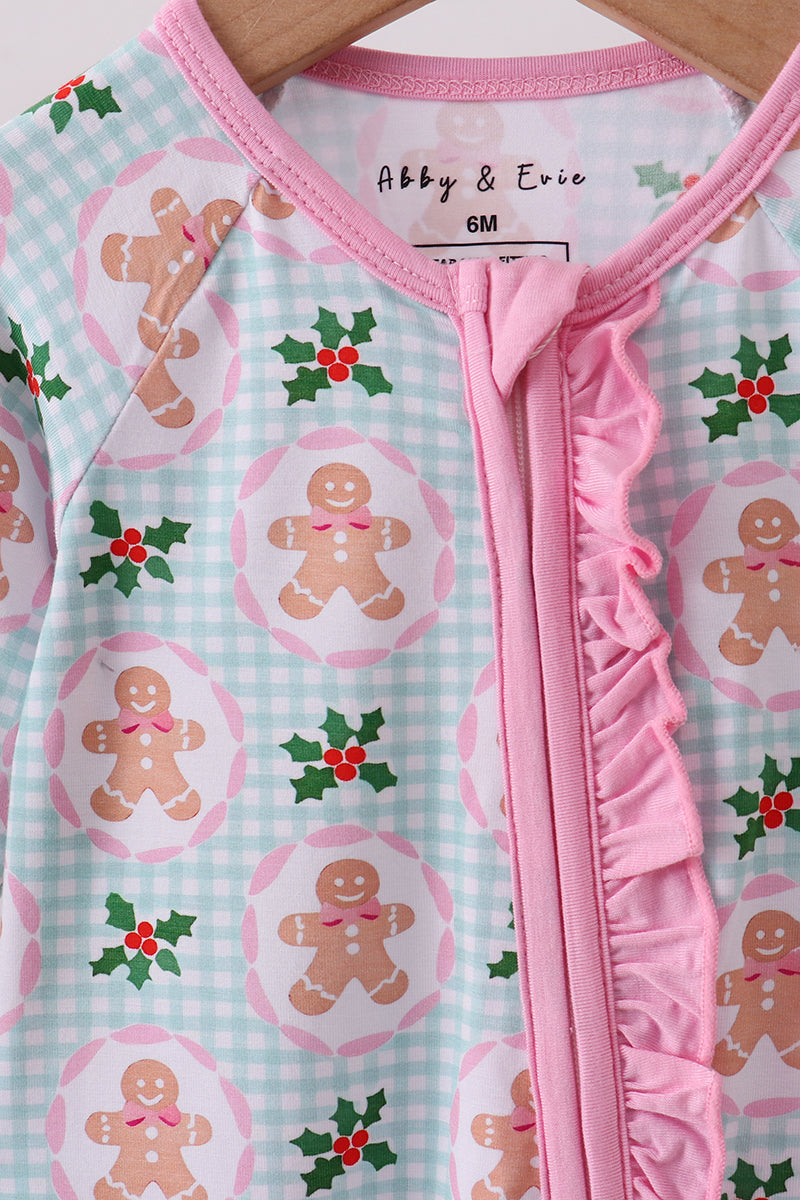 Pink christmas tree bamboo ruffle romper