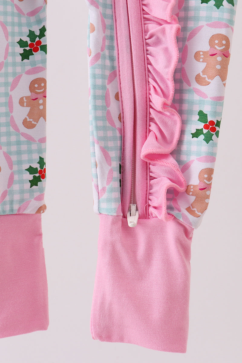 Pink christmas tree bamboo ruffle romper