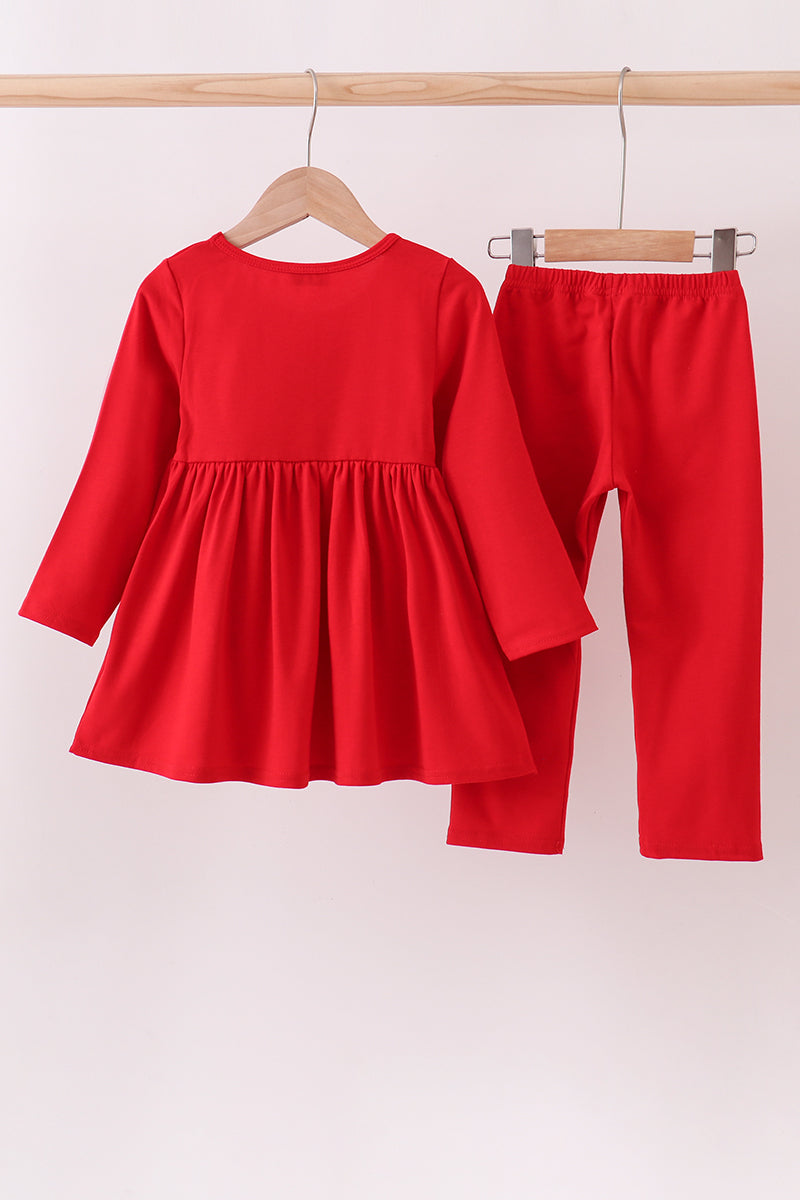 Red christmas tree applique pants set