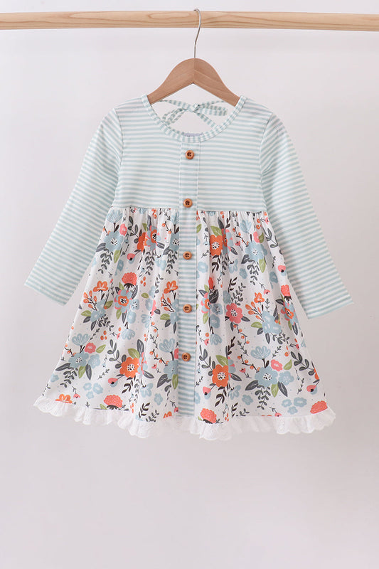 Mint floral stripe dress