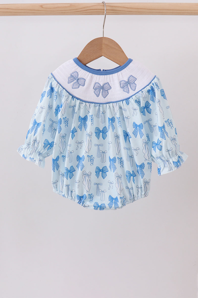 Blue bow smocked bubble