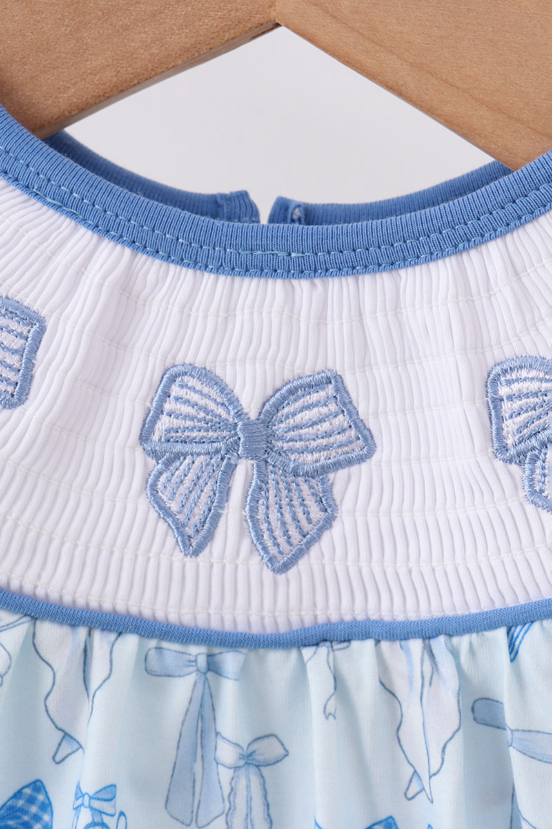 Blue bow smocked bubble