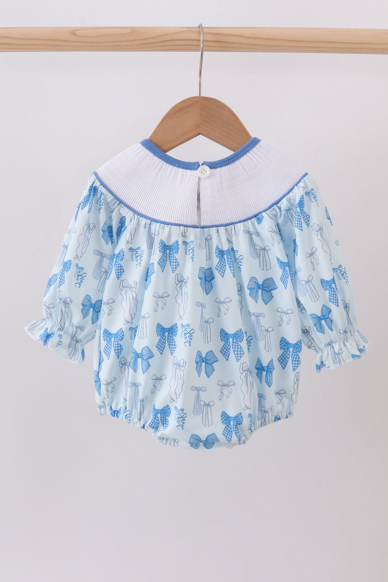 Blue bow smocked bubble