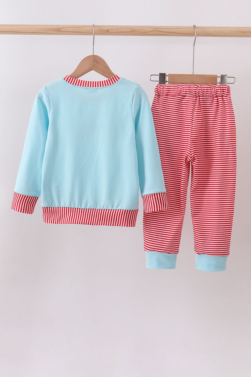 Blue vehicle emboridery pants set