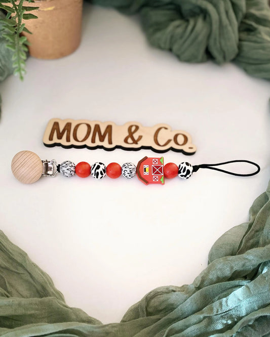 Red Barn Pacifier Clip