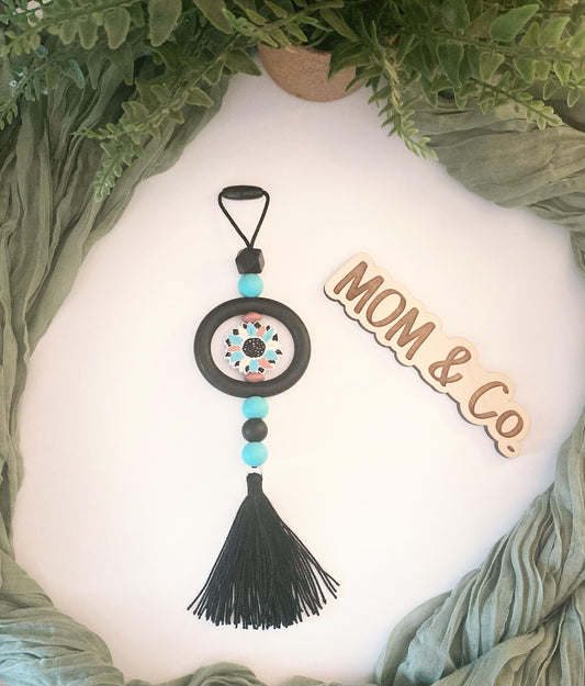 Black Turquoise Sunflower Car Charm