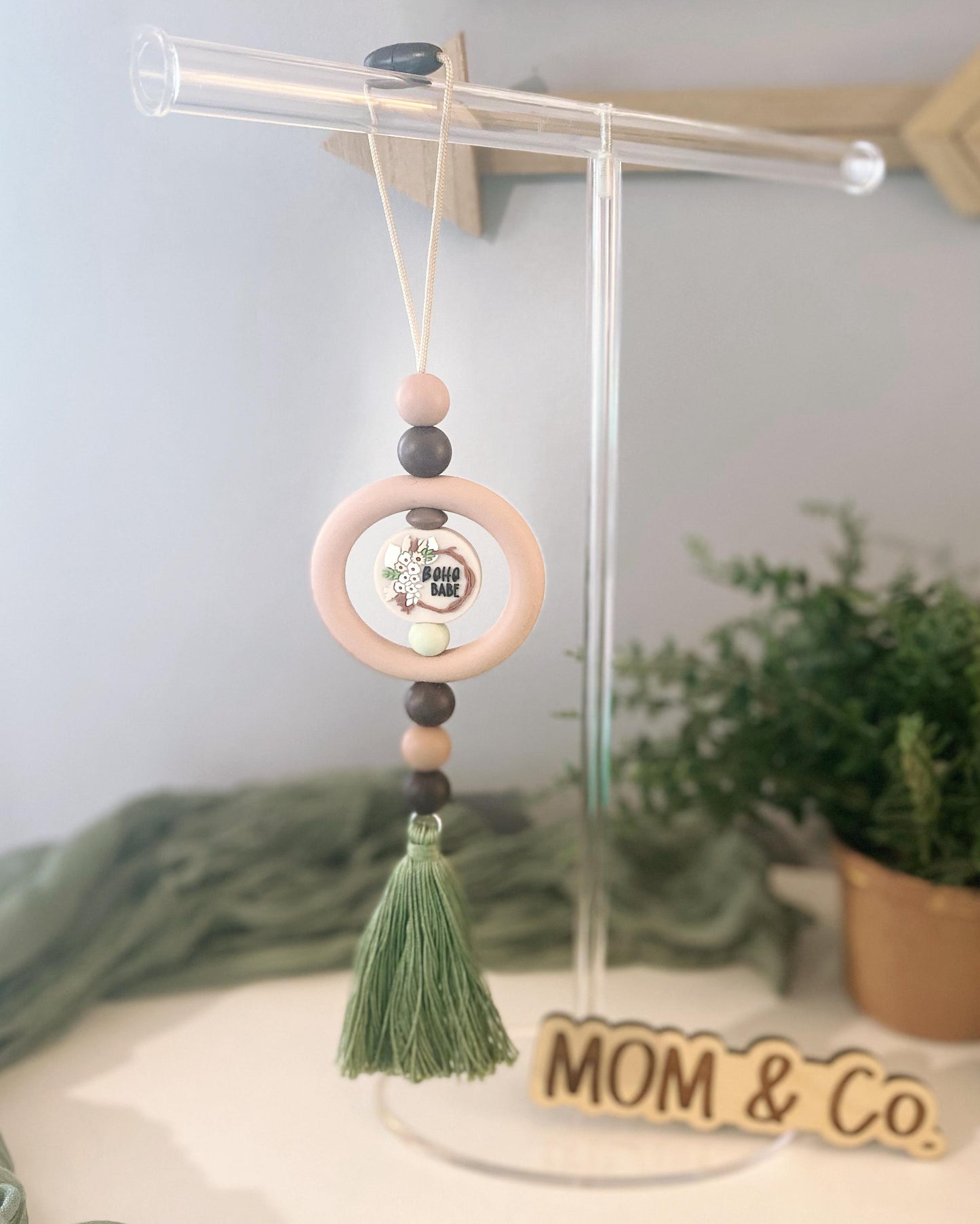 Boho Sage Tassel Car Charm