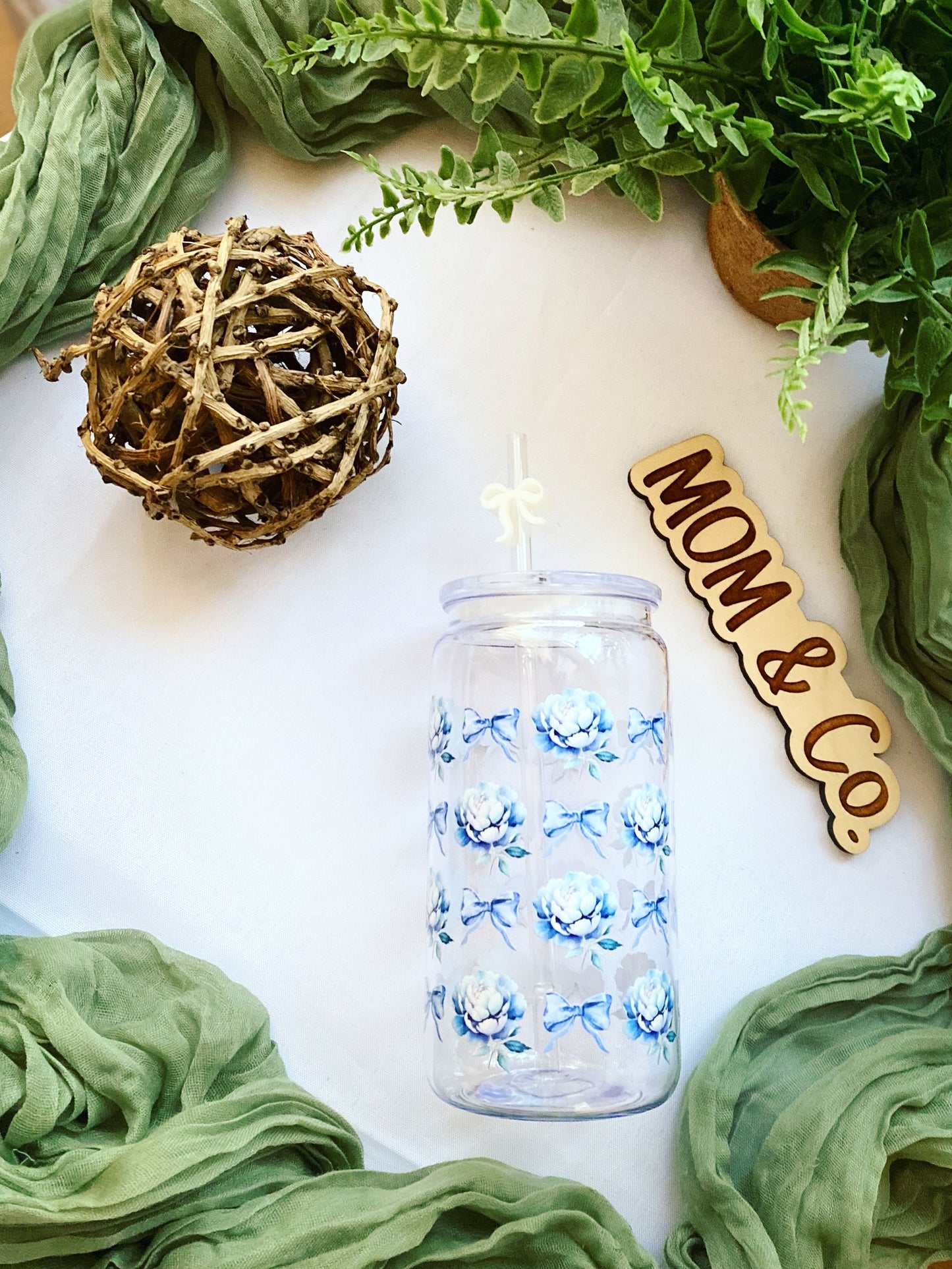 Blue Bows and Hydrangeas Plastic Acrylic Cup