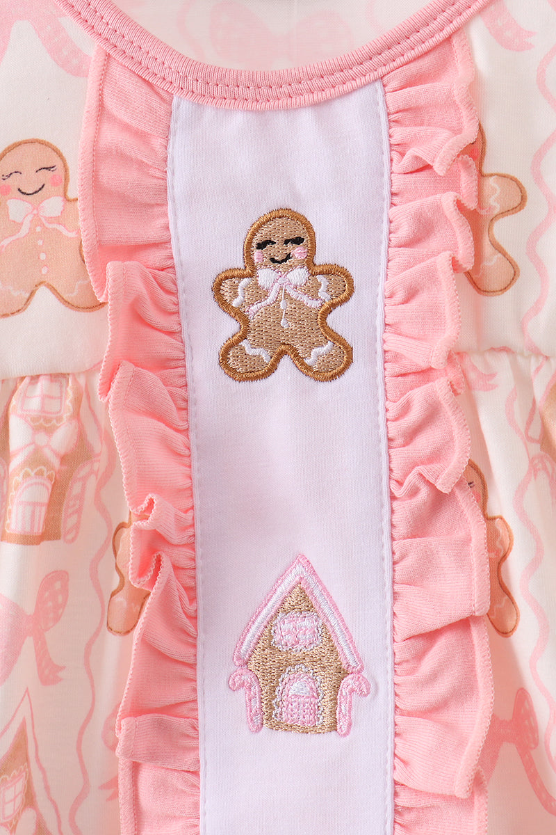 Pink gingerbread embroidery ruffle bloomer set