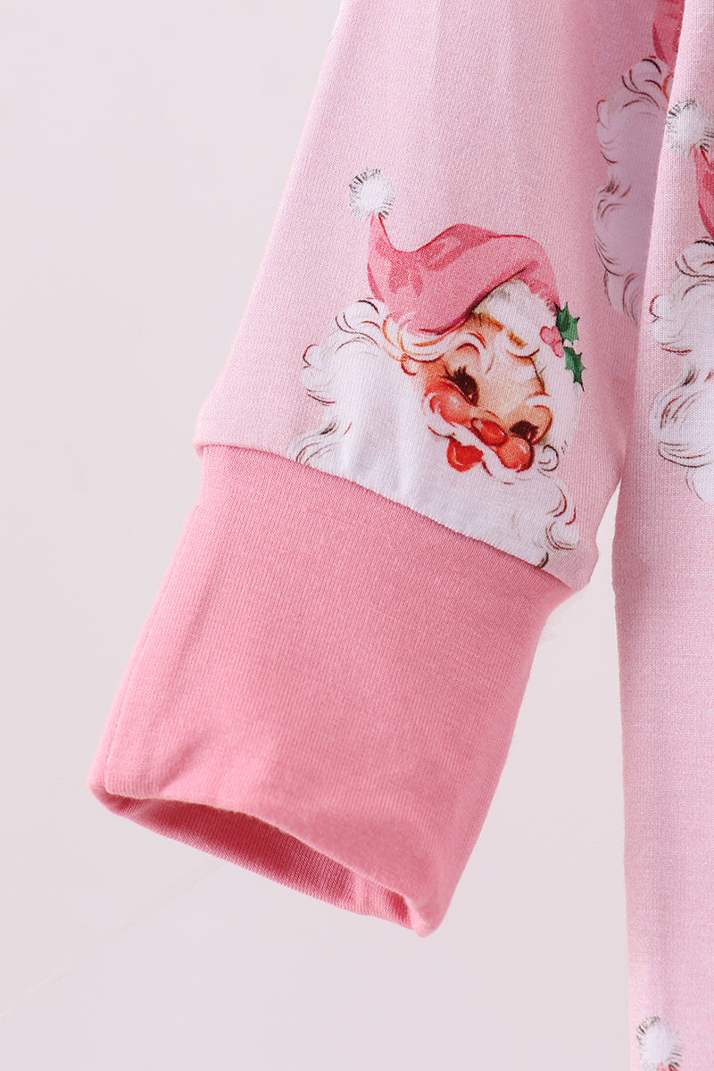 Pink santa claus bamboo ruffle zipper romper
